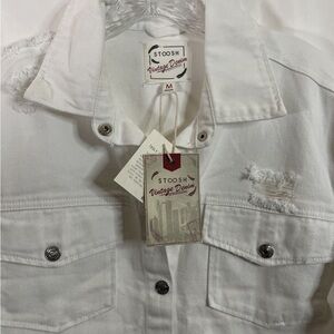 M Stoosh Vintage Denim White Distress Woman Jacket With Pockets 100% Cotton